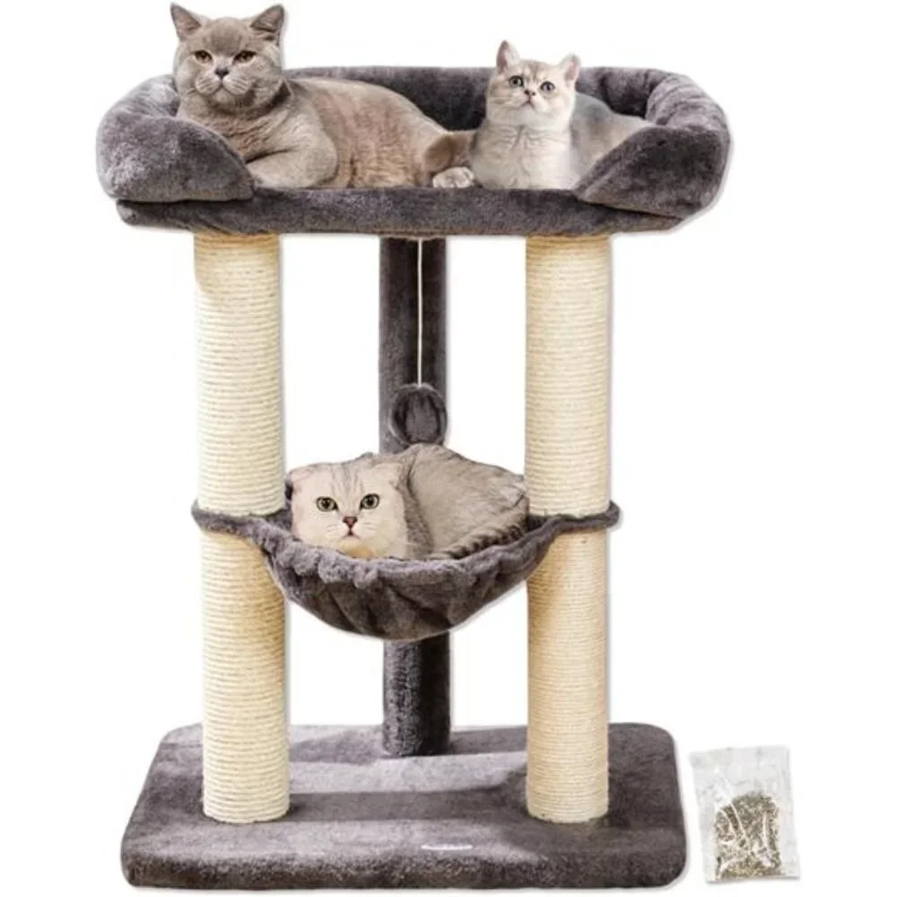 28 Inch Cat Tree Tower Large Cat Scratching Post with Bed Hammock for Maine Coon